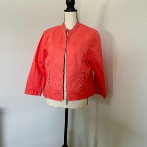 Laura Lane Orange Waist Length Moto Jacket withe accent studs